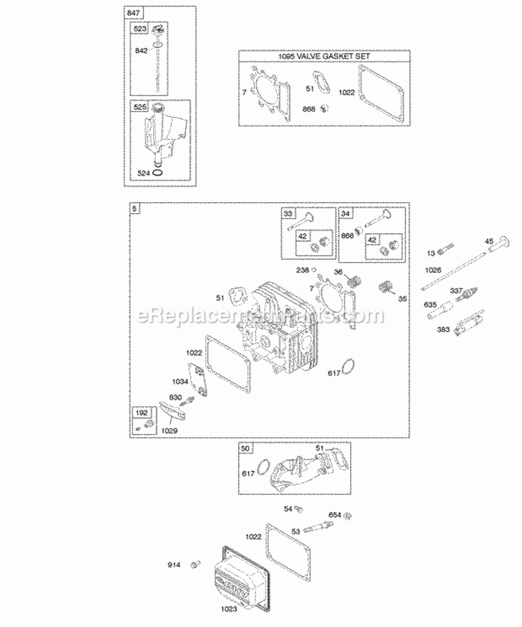 Cylinder Head Gasket Set - Valve Lubrication Valves Diagram and Parts List for 281H07-0384-B1  Briggs and Stratton Engine